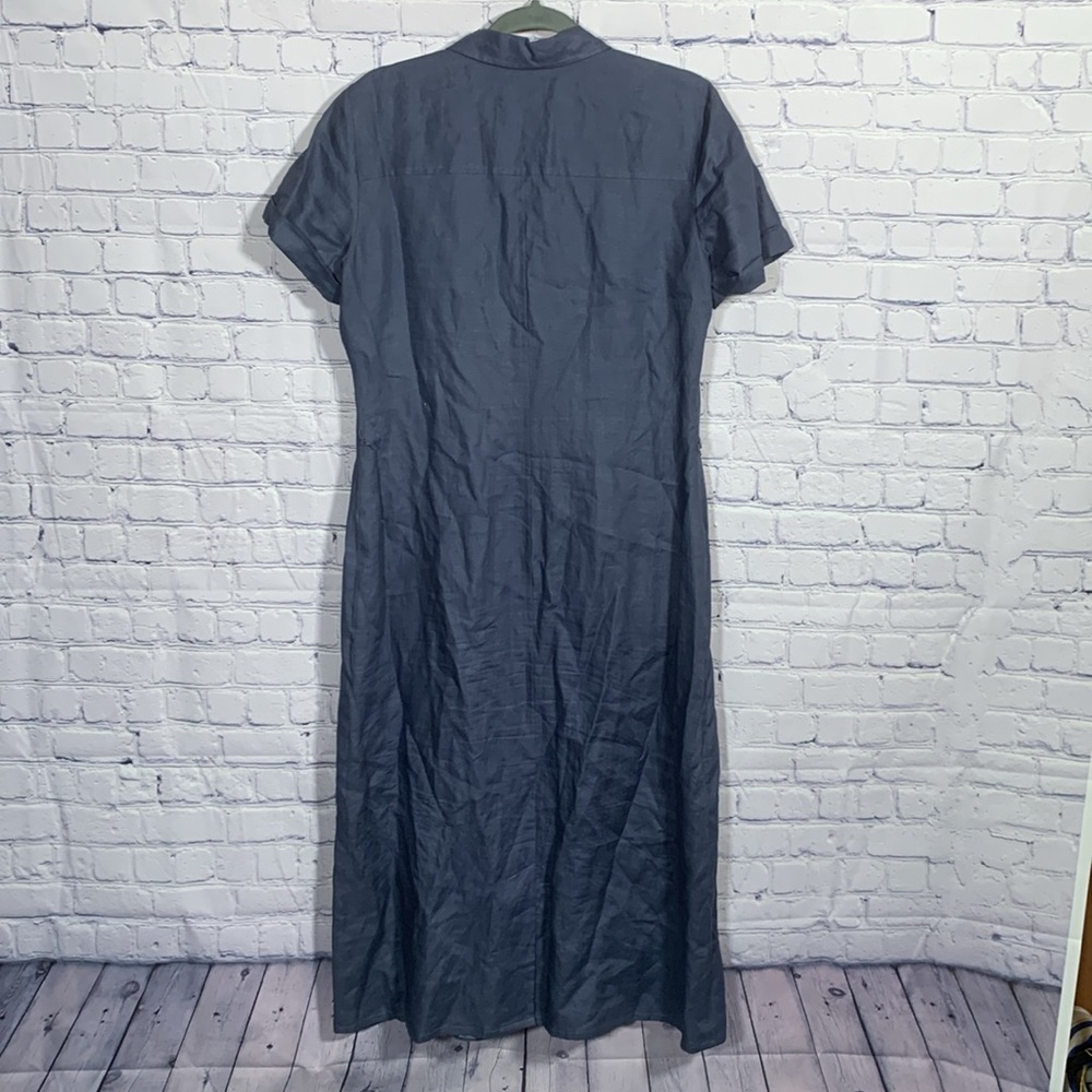 Brooks Brothers Womens VTG Midi Linen Dress Blue Gray Size 12 Short Sleeve - Picture 5 of 5